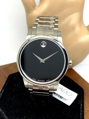 Movado Men's Watch 0607533 Museum Black Dial Swiss Quartz Stainless Steel 40mm